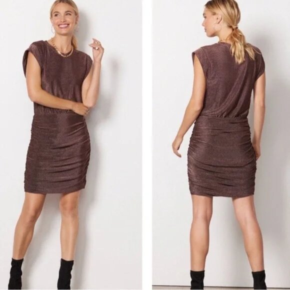 EVEREVE Ashlyn Sparkle Cocktail Dress in Bronze Ruched Metallic size XS Party - Picture 2 of 11